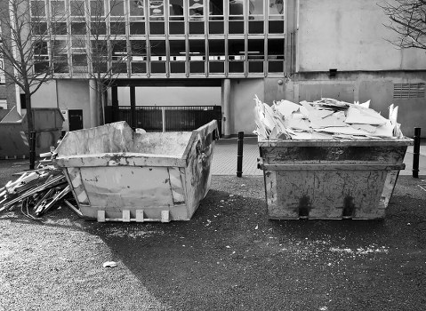 Construction site with waste materials in Spitalfields